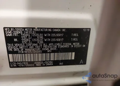 2020 Toyota Rav4 Le из США, поврежденный, VIN 2T3K1RFV7LC046665